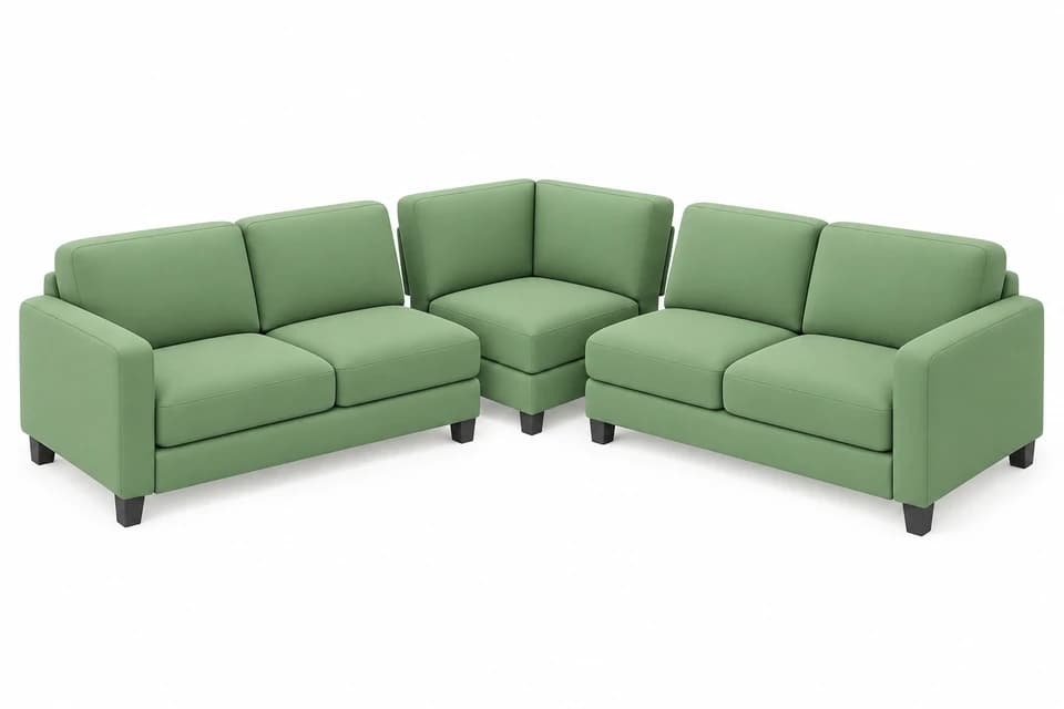 Three structural sectional modules slightly separated, with all cushions remaining on their bases.