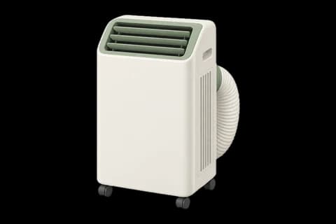 A freestanding portable air conditioner with a hose.