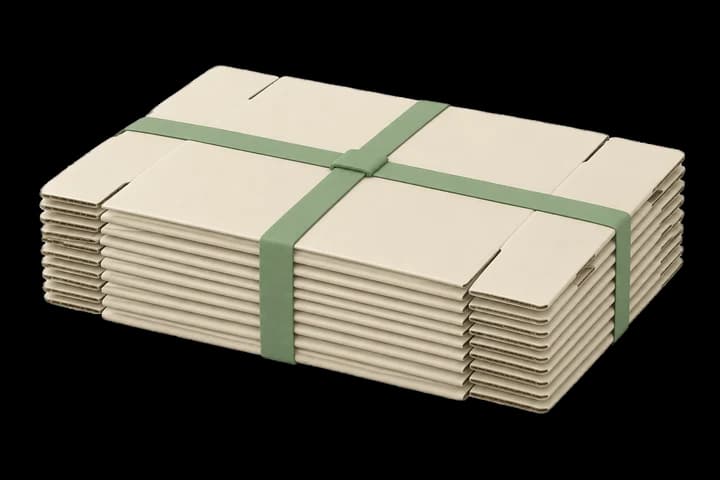 Flattened empty cardboard boxes tied into a bundle