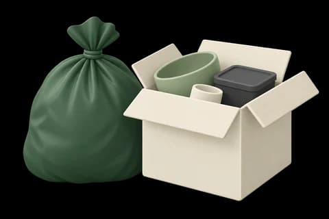 Household bags and boxes grouped for collection