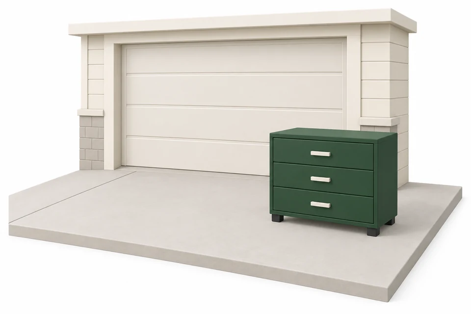 A dresser ready for pickup on an accessible driveway.
