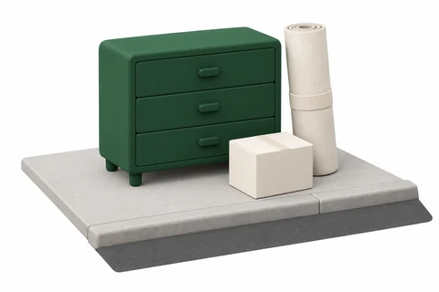 Dresser, rug and box ready outside